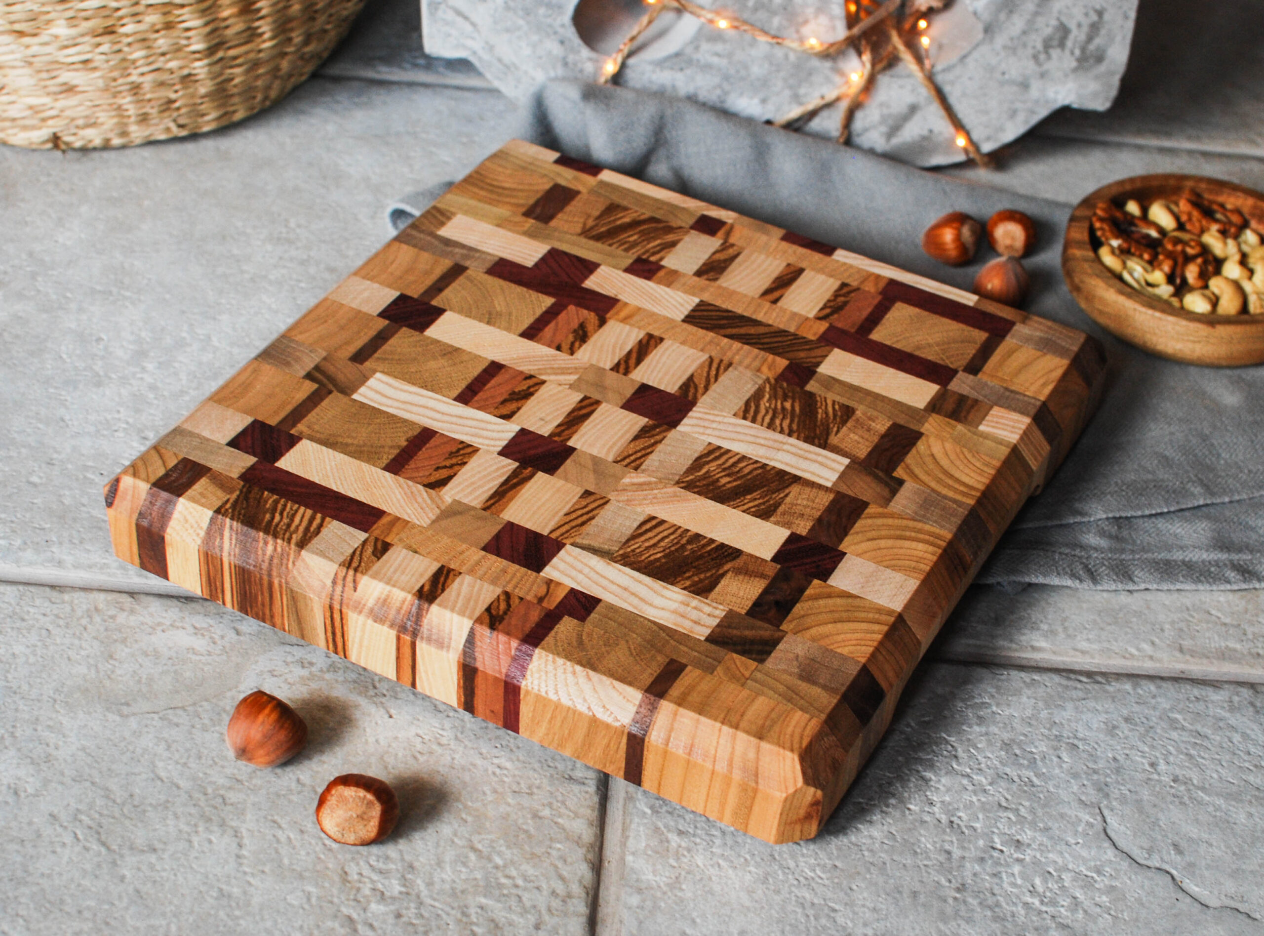 End Grain Cutting Board from a Collection of Premium Wood Species – Small