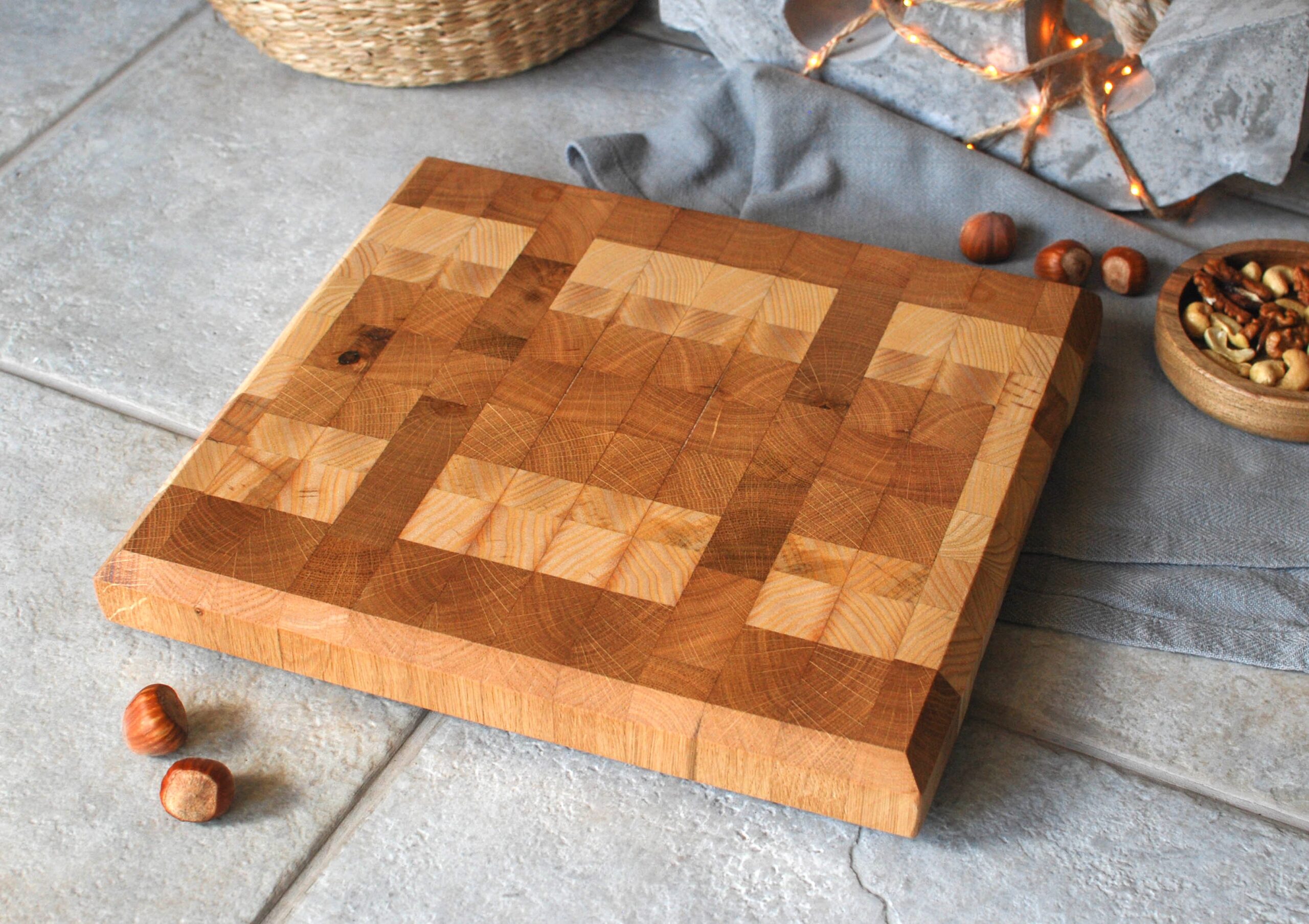 Oak & Ash End Grain Cutting Board (Butcher Block Style)