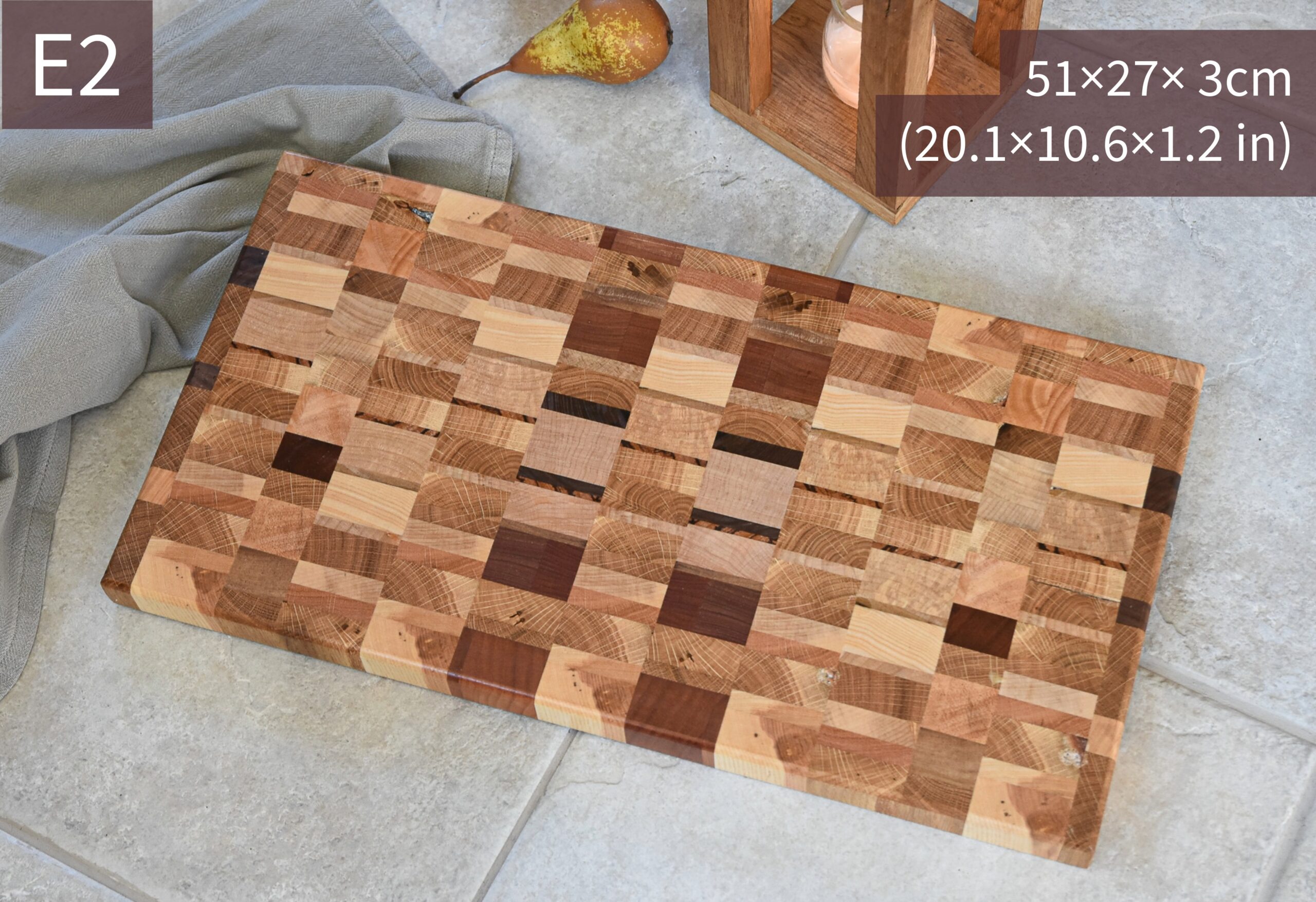 Deska do Krojenia typu End Grain E2 – Drewno Mix Czereśnia-Dąb-Orzech-Jesion-Zebrano