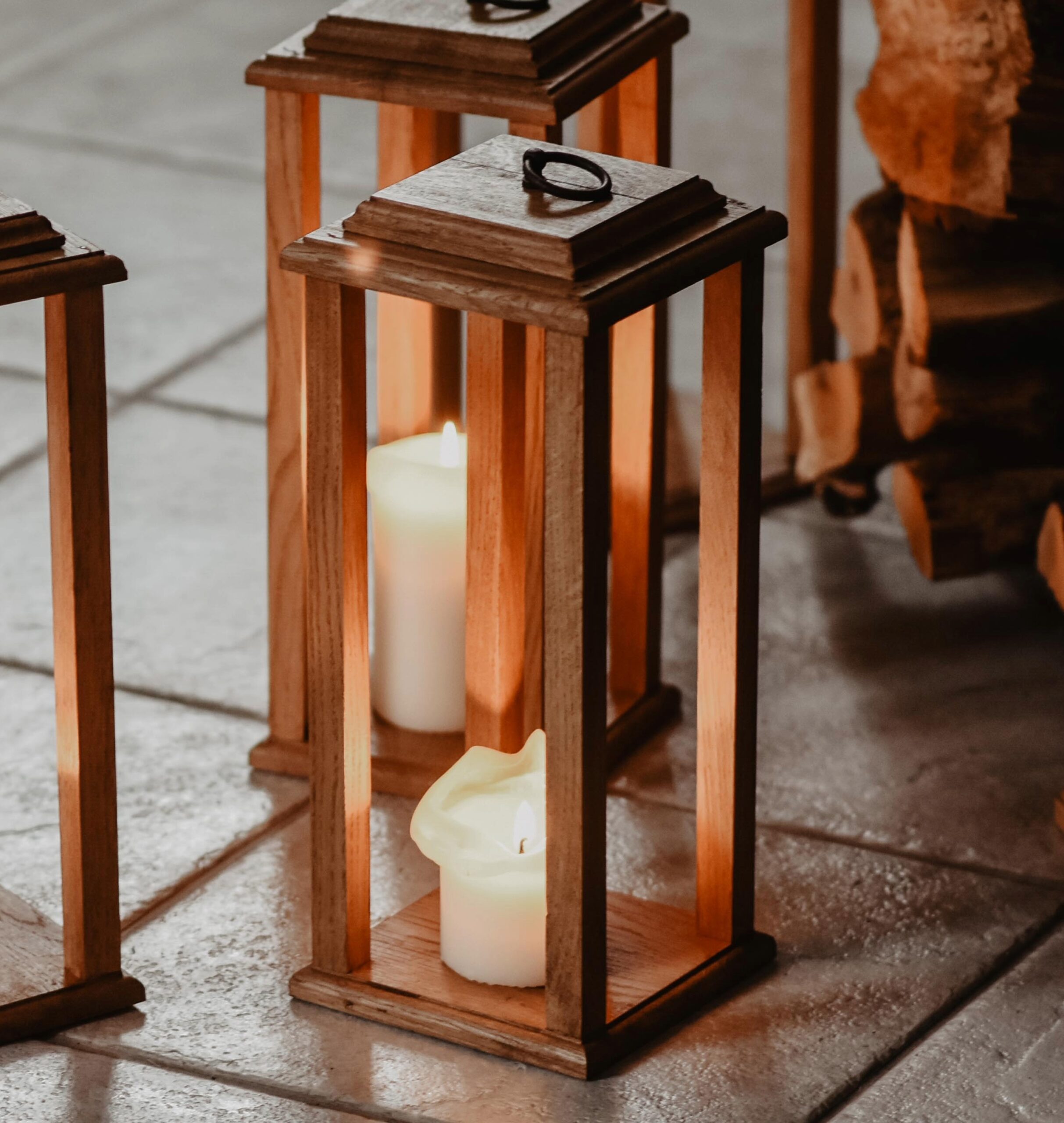 Handmade Solid Oak Candle Lantern with Cast Iron Handle