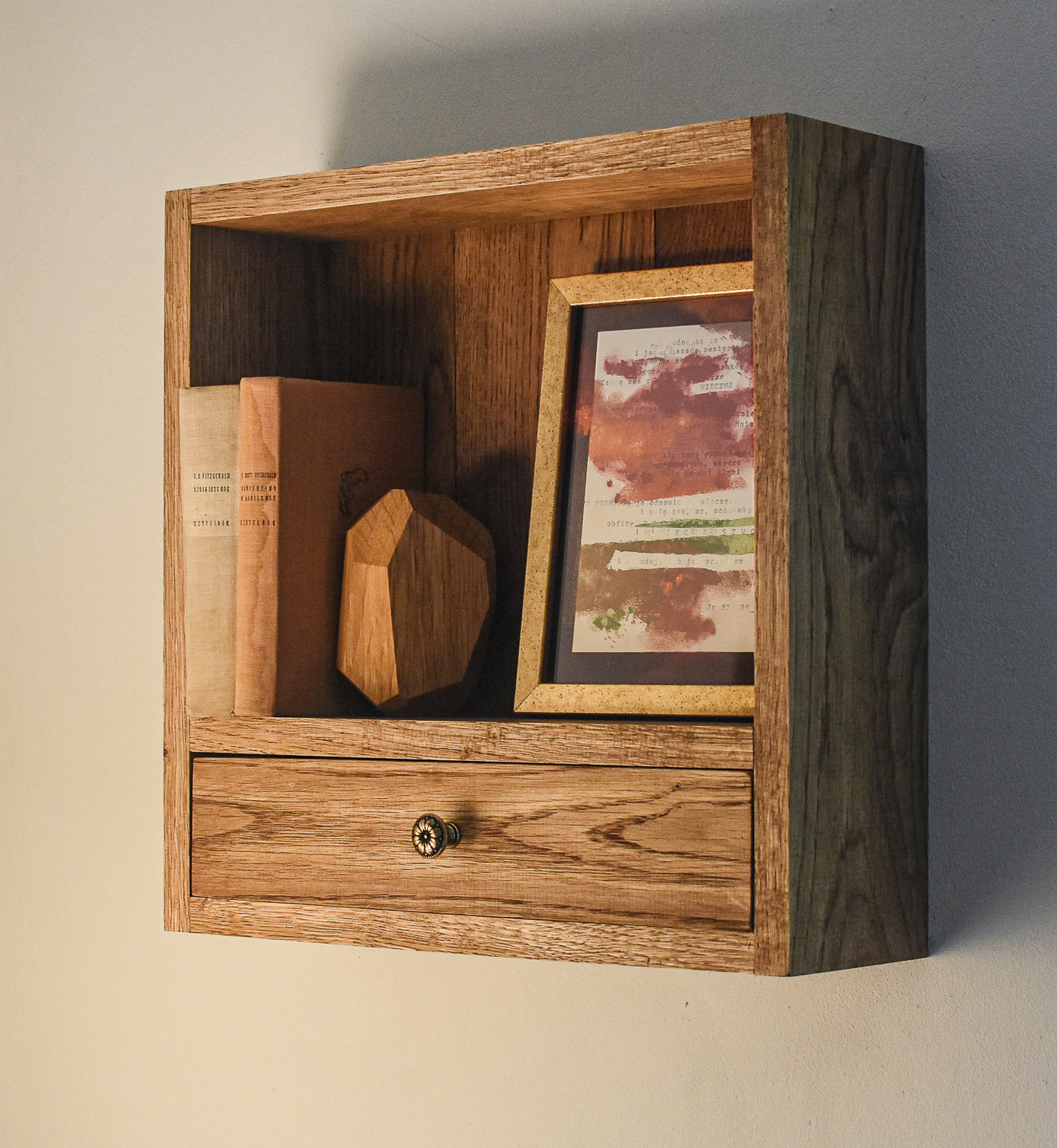 Solid Oak Wall Shelf with Drawer